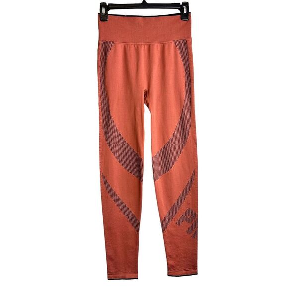 Victoria's Secret PINK Active Seamless Leggings Medium High Waisted Orange Black - Picture 1 of 6